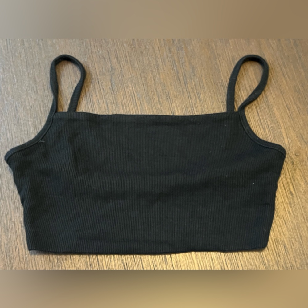 Joah Brown Black Ribbed square neck Top